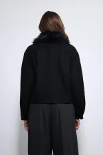 Veste Antioch noire en laine mélangée à col en fausse fourrure