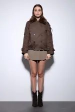 Trench-coat court en fausse fourrure Antioch Coffee pour femme