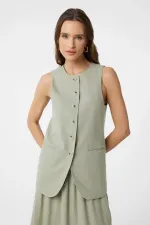 Antioch Khaki Linen Blend Women's Long Vest