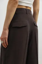 Pantalon large pour femme Antioch en mélange de lyocell marron foncé