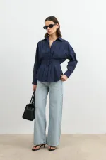 Chemise Antioch bleu marine plissée en popeline pour femme