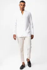 Antioch White Mandarin Collar Long-Sleeved Men's Shirt