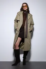 Trench-coat Antioch kaki croisé à ceinture pour femme