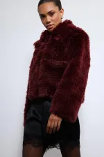 Antioch Bordo Peluş Görünümlü Mont