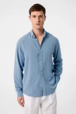 Chemise homme Antioch en lin mélangé bleu à col boutonné