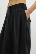 Antioch Siyah Lyocell Karışımlı Geniş Paça Kadın Pantolon