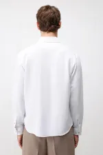Antioch Beyaz Keten Karışımlı Relaxed Fit Erkek Gömlek