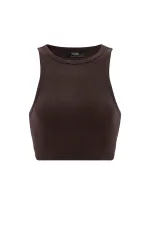 Débardeur court côtelé marron foncé Antioch pour femme