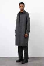 Antioch Black Wool Blend Contrast Collar Men's Coat