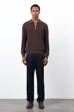 Antioch Kahve Fermuarlı Erkek Triko Kazak