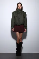 Antioch Khaki Suede-Look Bomber Jacket for Women