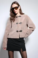 Antioch Mink Embellished Buttoned Faux Fur Jacket