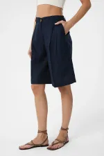 Antioch Lacivert Keten Karışımlı Kadın Bermuda