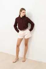 Antioch Bordo Düğme Detaylı Poplin Gömlek