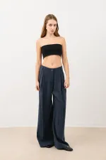 Antioch Lacivert Pileli Palazzo Kadın Pantolon