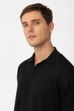 Antioch Black Polo Collar Textured Men's Knit T-Shirt