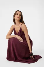 Antioch Bordo Askılı Modal Uzun Kadın Elbise