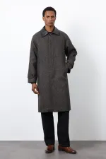Antioch Coffee Wool Blend Contrast Collar Men's Coat