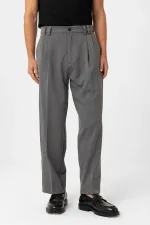 Pantalon homme Antioch gris à taille haute et coupe décontractée, plissé