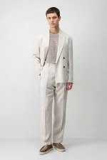 Antioch Ekru Keten Karışımlı Erkek Baggy Pantolon