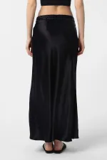 Antioch Siyah Kemerli Saten Uzun Kadın Etek