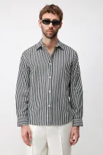 Chemise rayée Antioch Black Lyocell Blend Relax Fit pour homme