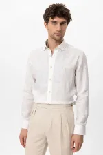 Chemise homme Antioch blanche à col boutonné, 100 % lin