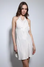 Antioch Taş Halter Yaka Saten Kısa Elbise