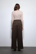 Antioch Koyu Kahve Pileli Palazzo Kadın Pantolon