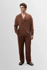 Pantalon pour homme Antioch Coffee en lin mélangé plissé taille haute