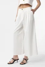Antioch Beyaz Keten Karışımlı Kadın Culotte Pantolon