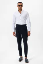Pantalon Antioch Navy taille haute plissé texturé pour homme