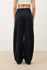 Antioch Lacivert Pensli Geniş Paça Kadın Pantolon