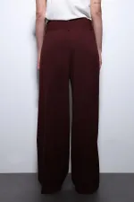 Antioch Bordo Kemerli Pileli Geniş Kadın Pantolon