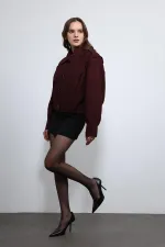 Antioch Burgundy Pleated Detail Stand Collar Coat