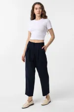 Antioch Navy Blue Pleated Soft Ankle Length Women's Trousers