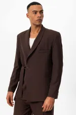 Antioch Kahve Kruvaze Kapama Kuşaklı Erkek Blazer Ceket