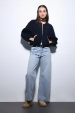 Veste courte bleu marine Antioch avec taille élastique pour femme