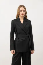 Veste blazer cintrée noire à ceinture pour femme Antioch