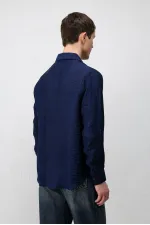 Antioch Navy Blue Crinkled Relax Fit Men's Shirt
