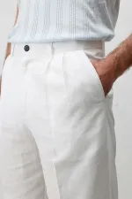 Antioch Beyaz Keten Karışımlı Erkek Baggy Pantolon