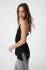 Antioch Siyah Asimetrik Saten Sırt Dekolteli Kadın Top