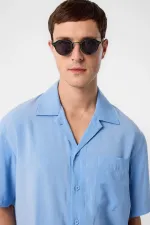 Antioch Blue Apache Collar Modal Fabric Men's Shirt