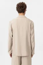 Antioch Bej Relax Fit Diagonel İnce Erkek Blazer Ceket