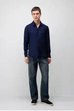 Antioch Navy Blue Crinkled Relax Fit Men's Shirt