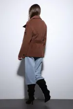 Antioch Kahve Dik Yaka Kruvaze Kadın Kaban