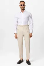 Pantalon homme Antioch Stone taille haute en lin mélangé à double ourlet