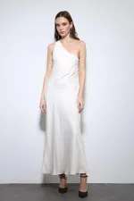 Robe longue en satin à col asymétrique Antioch Stone