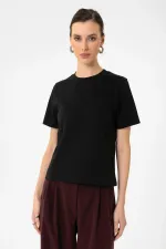 T-shirt basique à col rond Antioch pour femme, noir