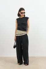 Antioch Siyah Lyocell Karışımlı Düğmeli Kadın Top